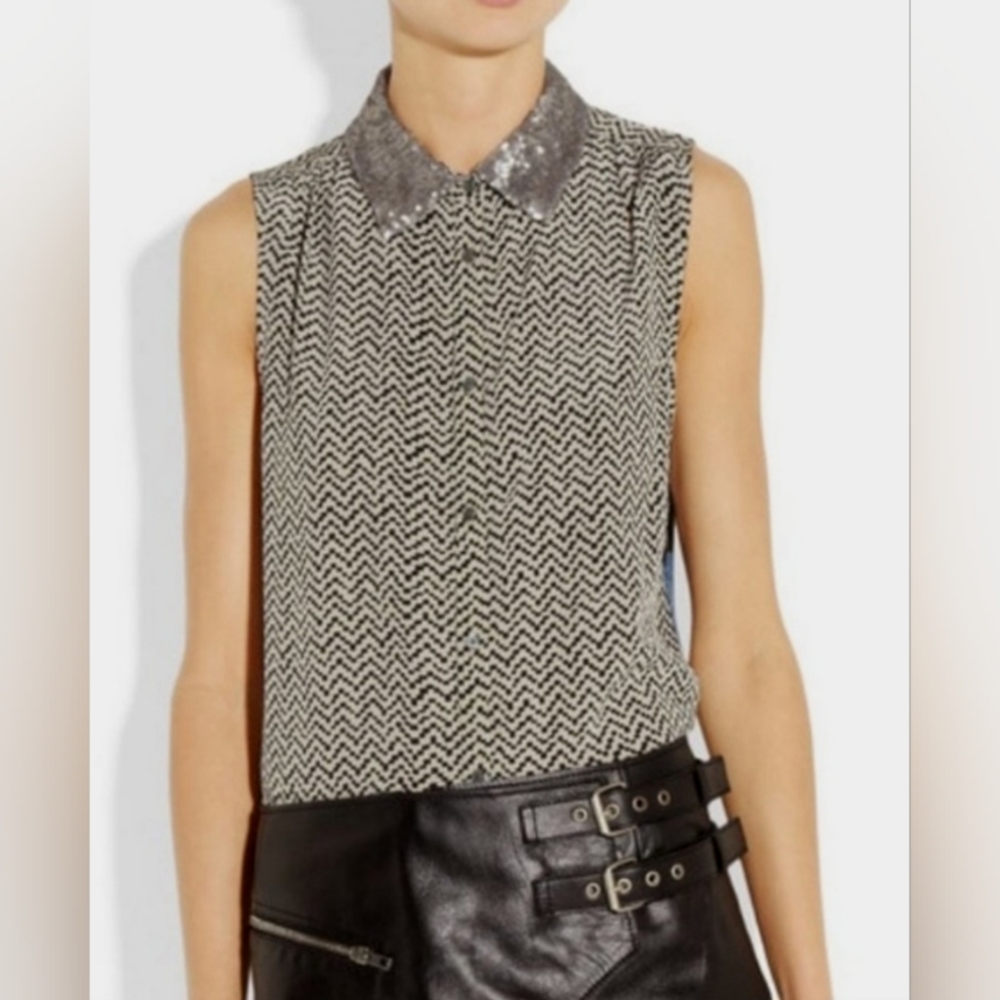 Elizabeth and James Julian Sequin Collar Top. Size Large.
